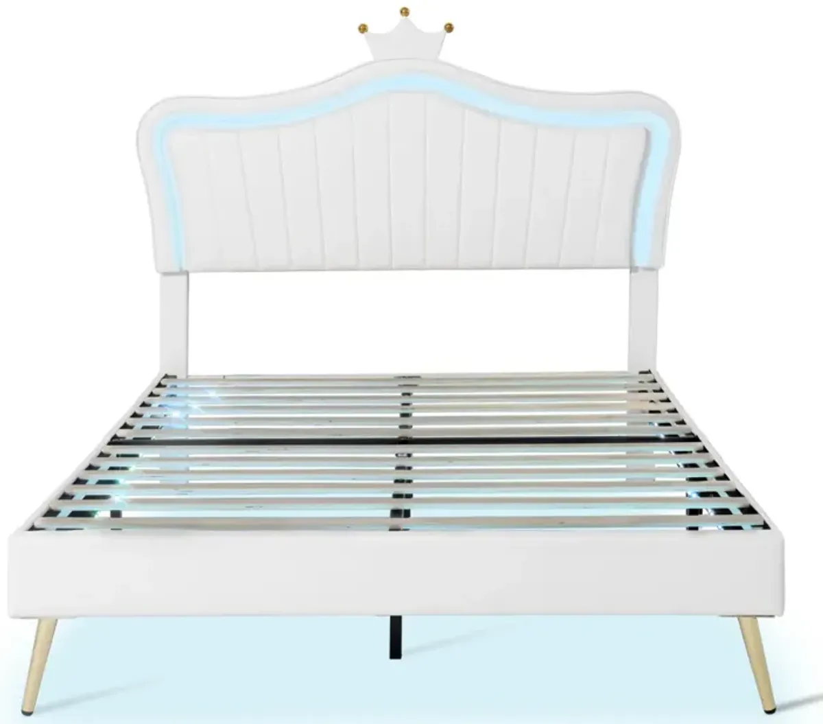 LED Upholstered Queen Bed with Crown Headboard