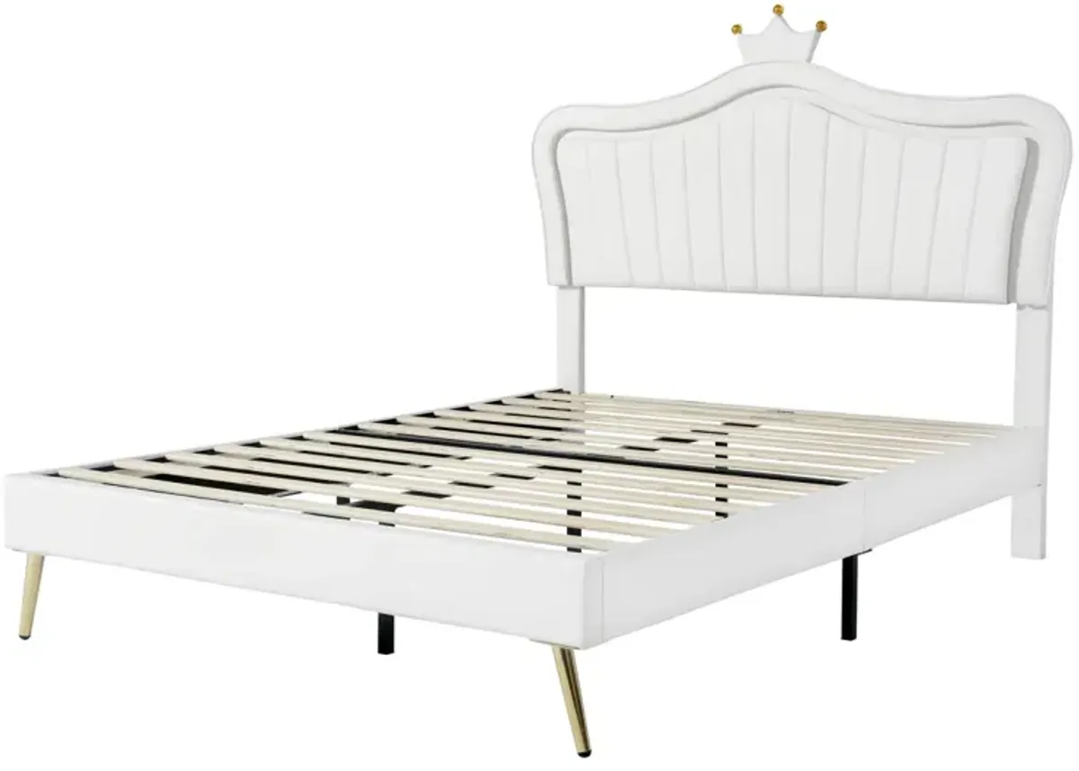 LED Upholstered Queen Bed with Crown Headboard