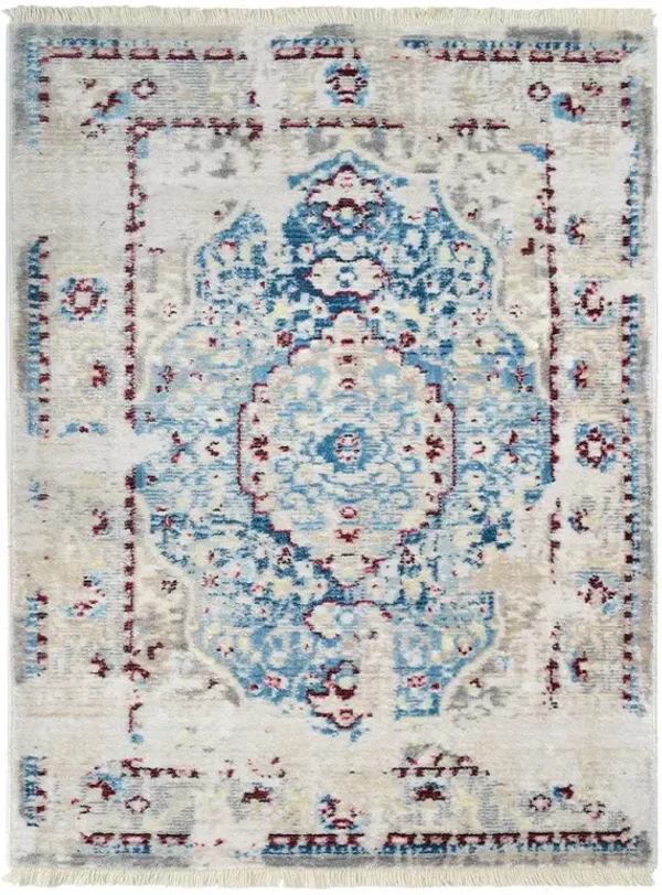 RUGSOTIC CARPETS MACHINE MADE POLYESTER AREA RUGS  - 1'8''x2'10'', Rectangle Shape, Ivory Blue Color, Classic Oriental Traditional  Design, Low Pile Machine Made Area Rugs (M00063)