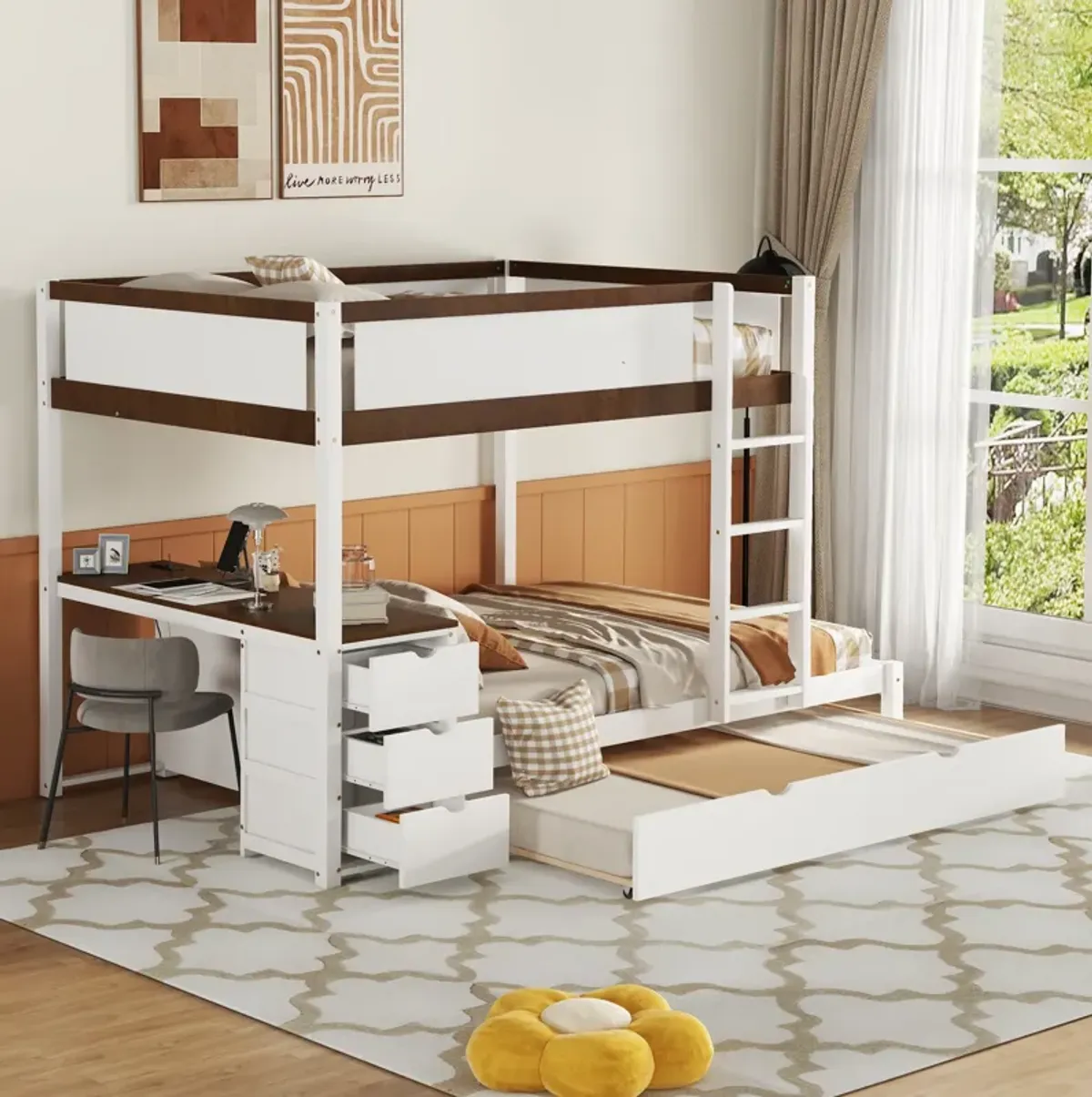 Merax  Bunk Bed with Trundle and Desk