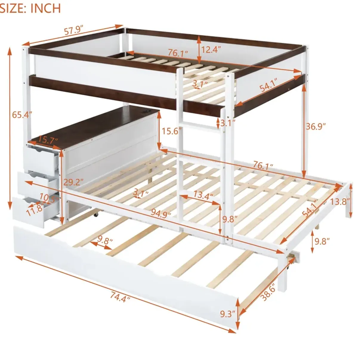 Merax  Bunk Bed with Trundle and Desk