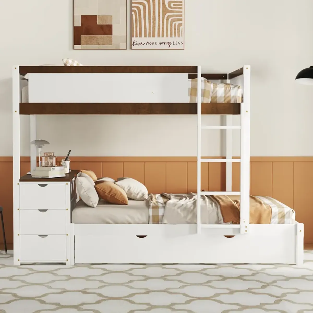 Merax  Bunk Bed with Trundle and Desk