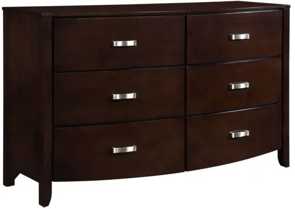 61 Inch 6 Drawer Wood Dresser, Metal Handles, Cherry Brown