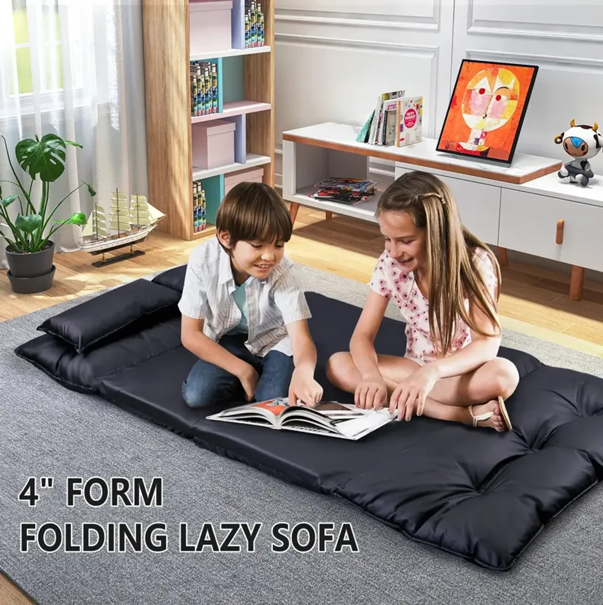 Merax Lazy Sofa Adjustable Folding Futon Sofa Video Gaming Sofa with Two Pillows