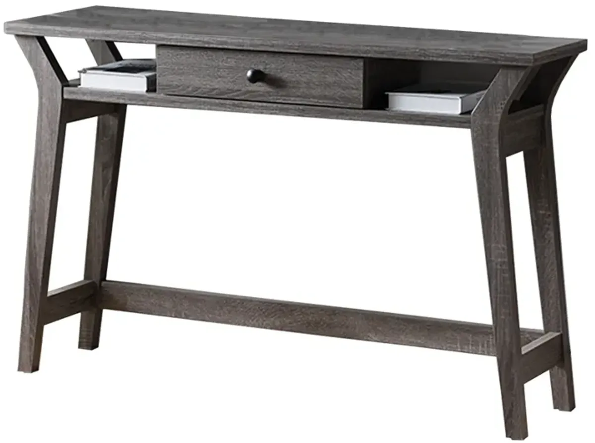 Wooden Desk With Drawer And Shelves, Distressed Gray-Benzara