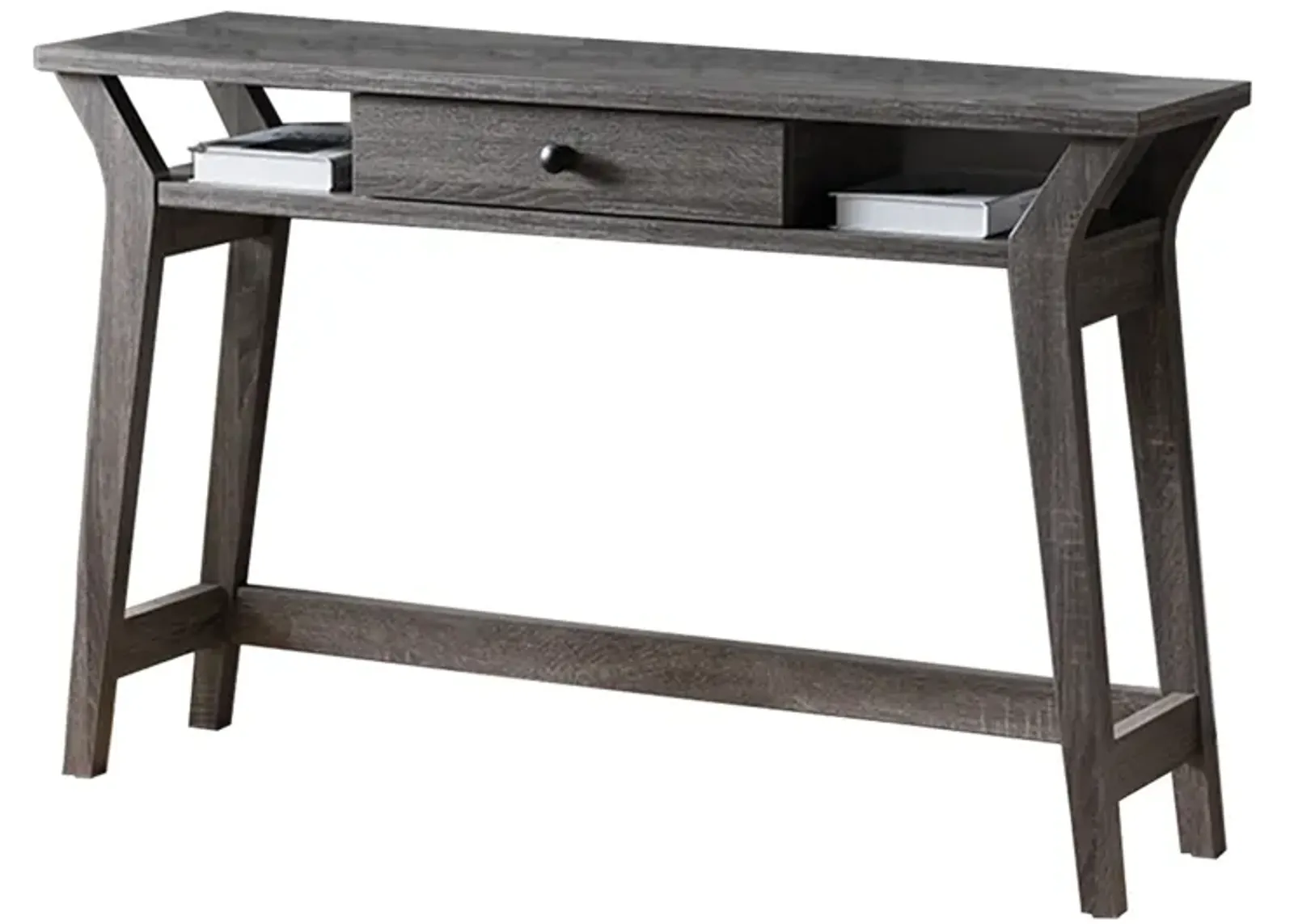 Wooden Desk With Drawer And Shelves, Distressed Gray-Benzara