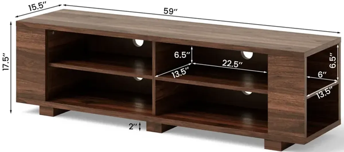 59 Inch Console Storage Entertainment Media Wood TV Stand