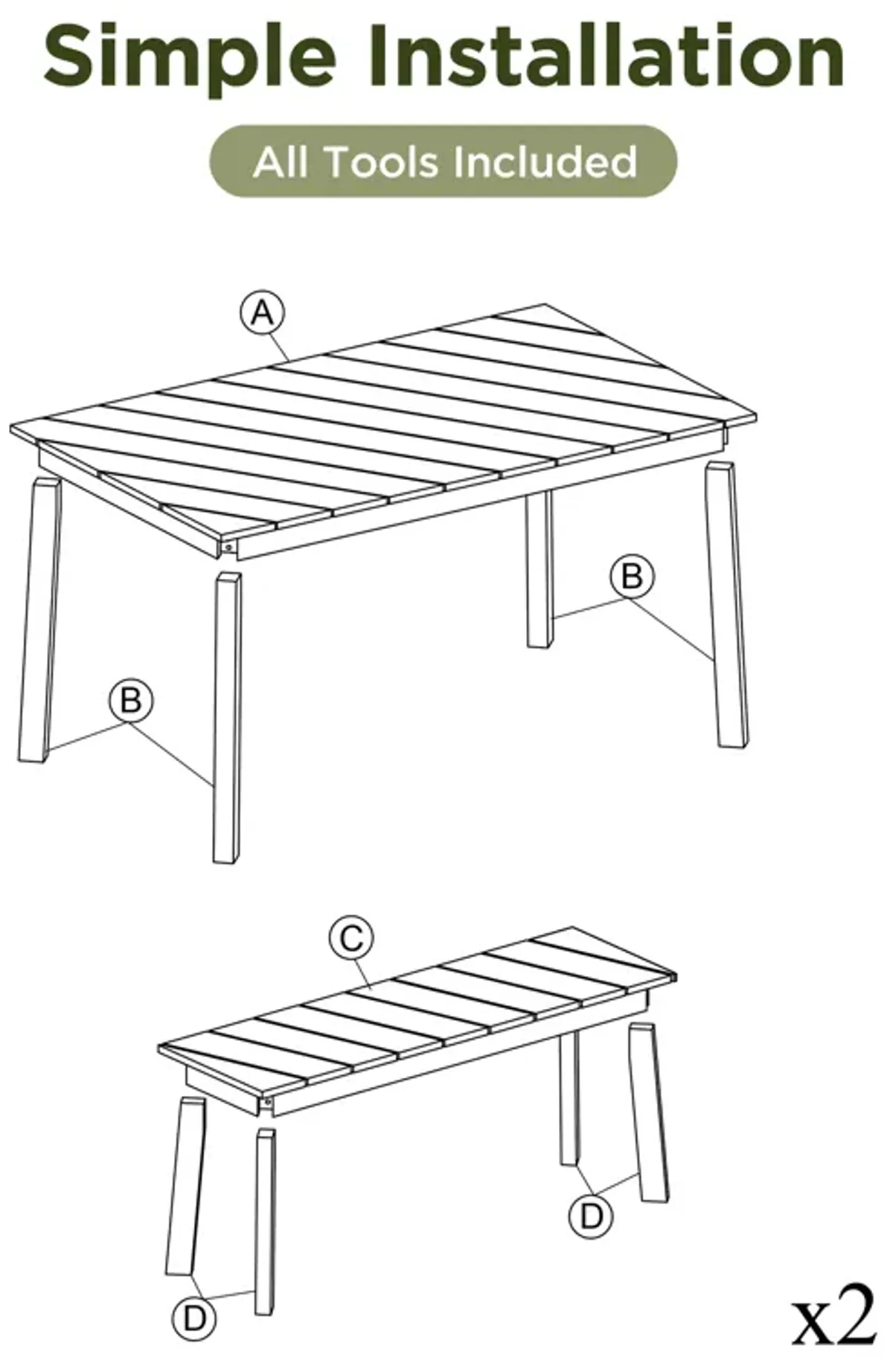 Merax 3 Pieces Acacia Wood Table Bench Dining Set