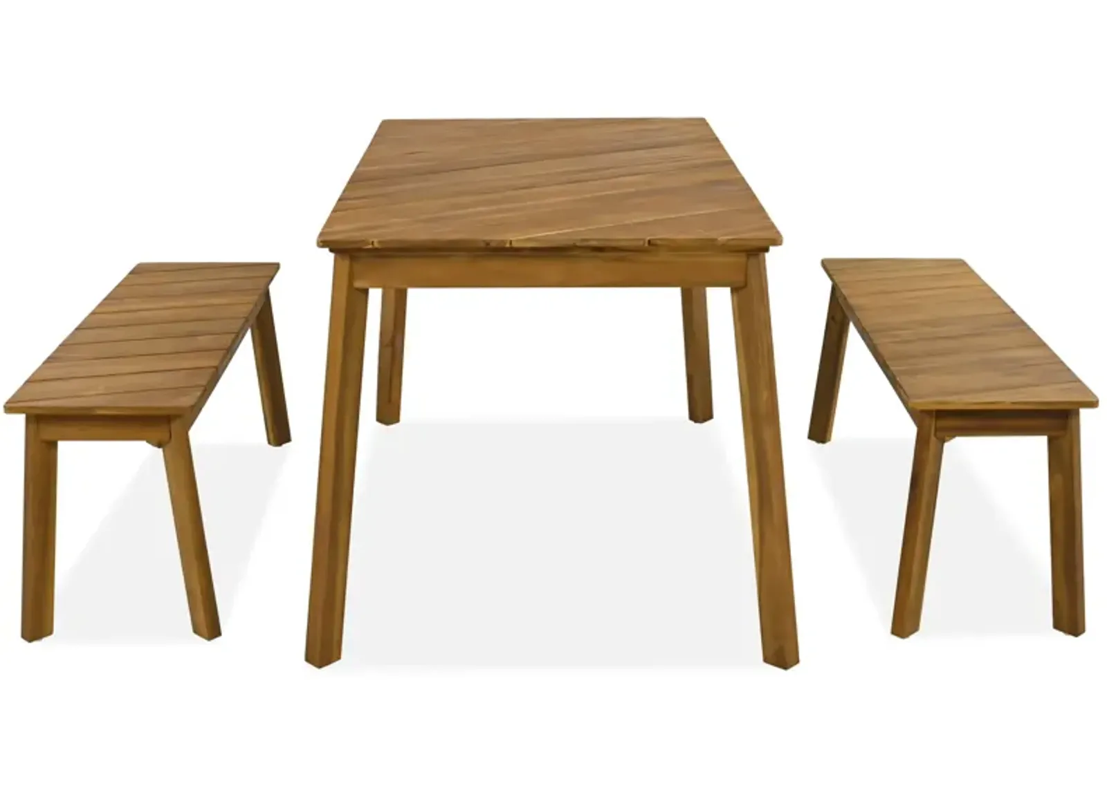 Merax 3 Pieces Acacia Wood Table Bench Dining Set