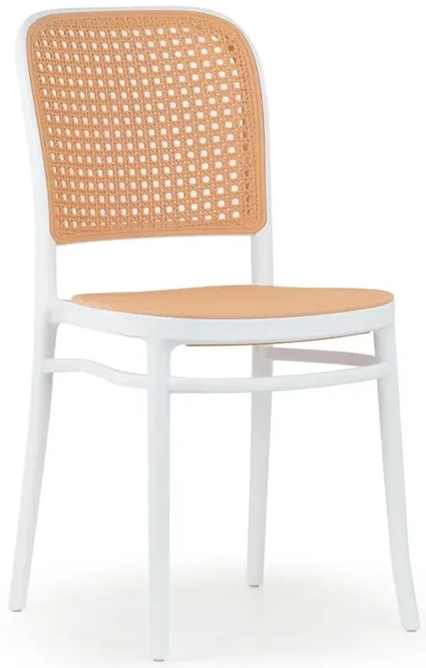 Glamour Home Set of 2 Balto White Plastic Dining Chair with Rattan Detail