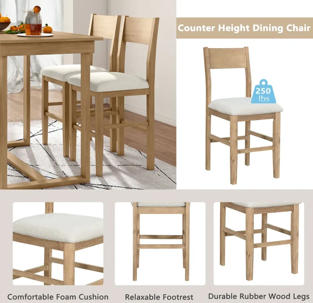 Merax Farmhouse Counter Height 5-Piece Dining Table Set