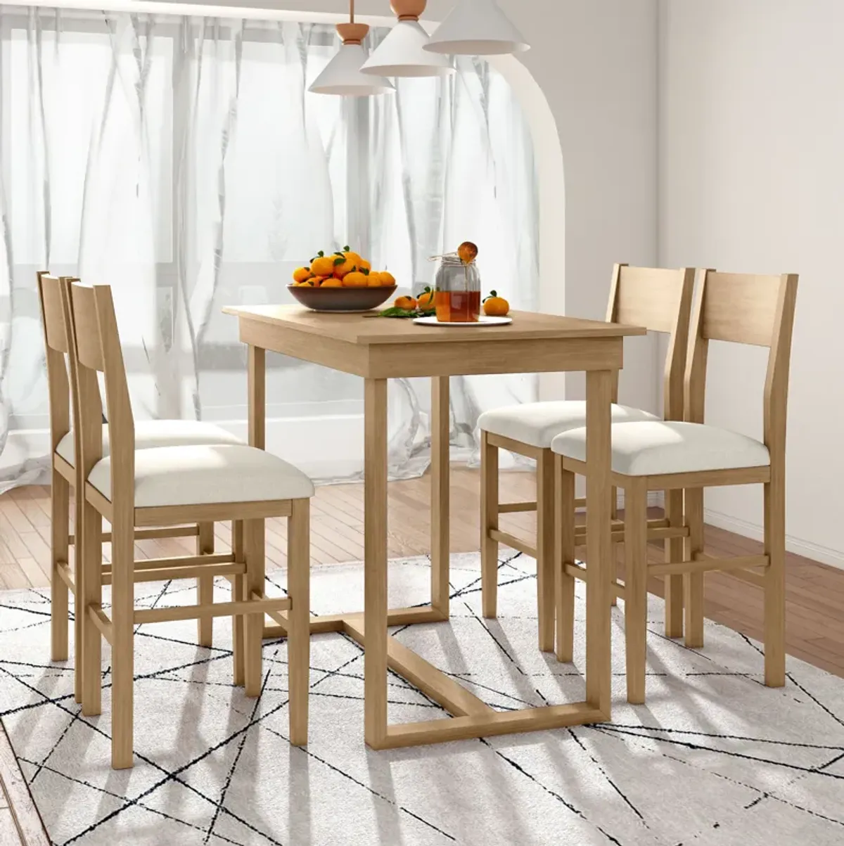 Merax Farmhouse Counter Height 5-Piece Dining Table Set