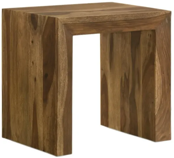 Benjara ODY 22 Inch Side End Table, U Shaped, Sheesham Wood, Auburn Brown Finish