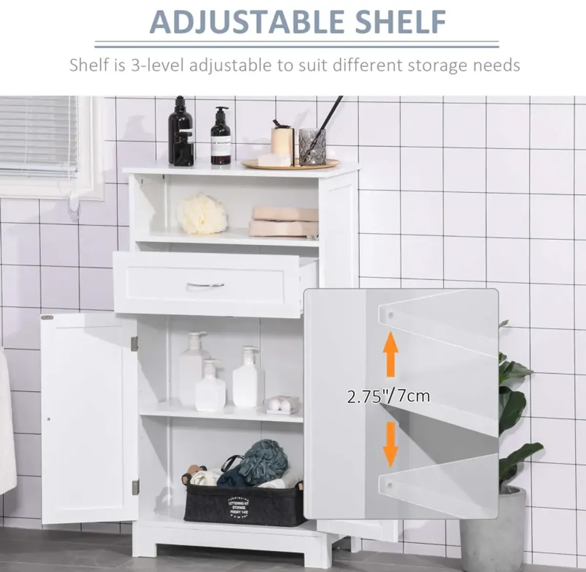 White Bathroom Vanity: Small Freestanding Medicine Cabinet with Adjustable Shelf