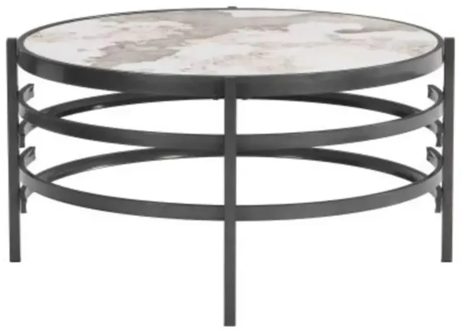 32.48'' Round Coffee Table With Sintered Stone Top&Sturdy Metal Frame, Modern Coffee Table for Living Room, Darker Gray