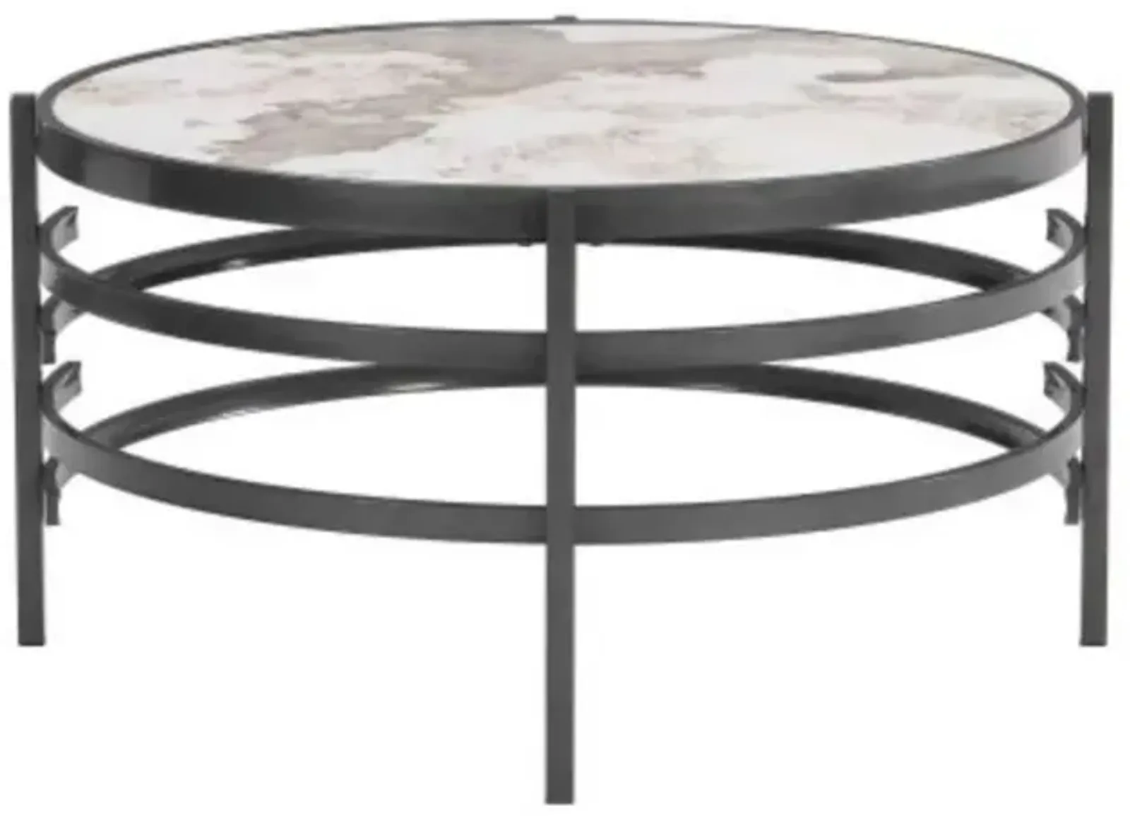 32.48'' Round Coffee Table With Sintered Stone Top&Sturdy Metal Frame, Modern Coffee Table for Living Room, Darker Gray