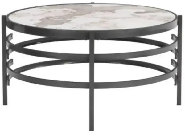 32.48'' Round Coffee Table With Sintered Stone Top&Sturdy Metal Frame, Modern Coffee Table for Living Room, Darker Gray