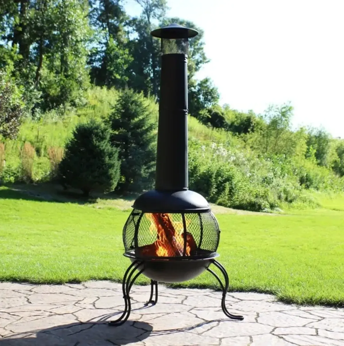 Hivvago Black Steel Chimenea Wood Burning Fire Pit