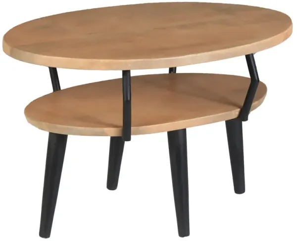 Mango Wood Oval Coffee Table with Open Shelf, Oak Brown and Black-Benzara