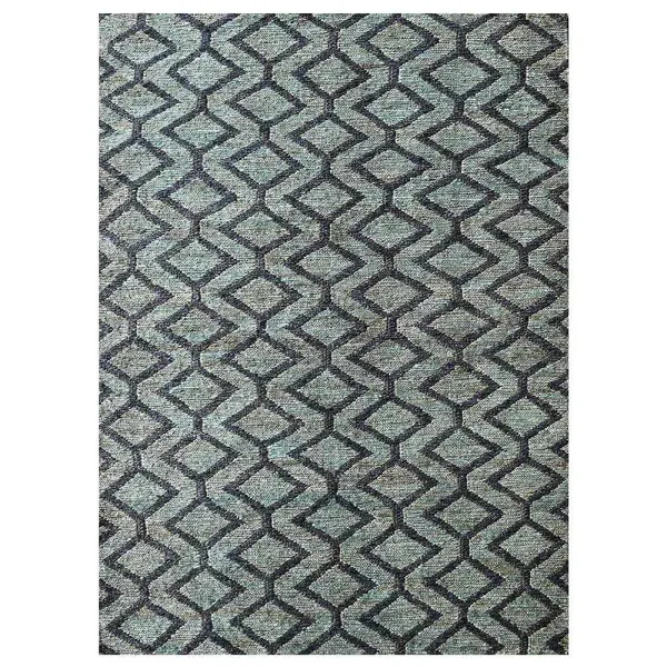 HAND KNOTTED SUMAK JUTE ECO-FRIENDLY Geometric AREA RUGS  - 6'x9', Rectangle Green Charcoal Color, Geometric, High Pile, Natural Fiber, Outdoor Indoor Handmade Area Rugs for Living Room (J00018)