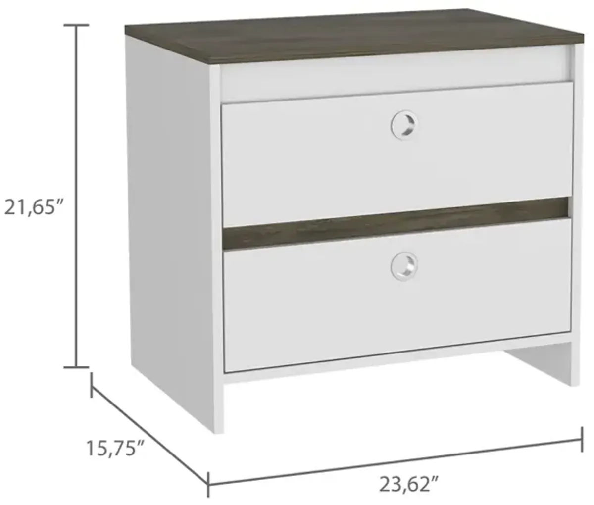 Otom Nightstand, Superior Top, One Open Shelf, One Drawer, Four Legs - Smokey Oak White