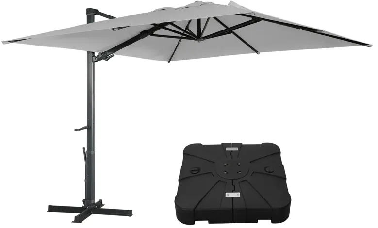 MONDAWE 10 ft. x 13 ft. Aluminum Cantilever Patio Umbrella  Garden Offset Umbrella with Base Weight Stand