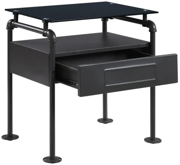 Nicopolis Nightstand, Glass & Sandy Gray