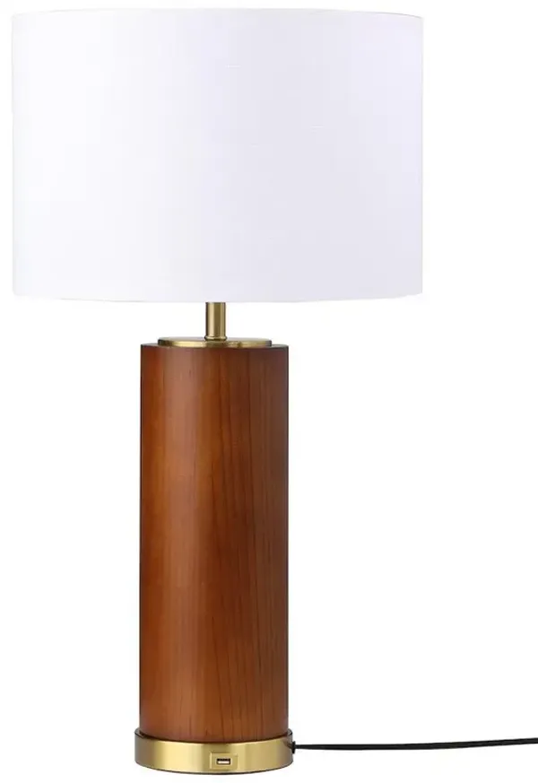 Aziel 28-inch Drum Shade Wood Frame Table Lamp Cappuccino