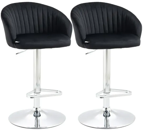 HOMCOM Adjustable Bar Stools Set of 2, Modern Counter Height Barstools, Velvet Fabric Upholstered Kitchen Stools with Swivel Seat, Steel Frame, Footrest, ‎Black