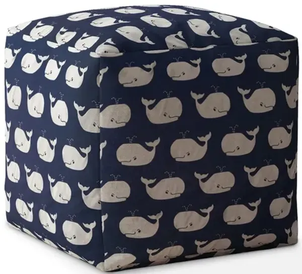 Hivvago 17" Blue And White Twill Whale Pouf Ottoman