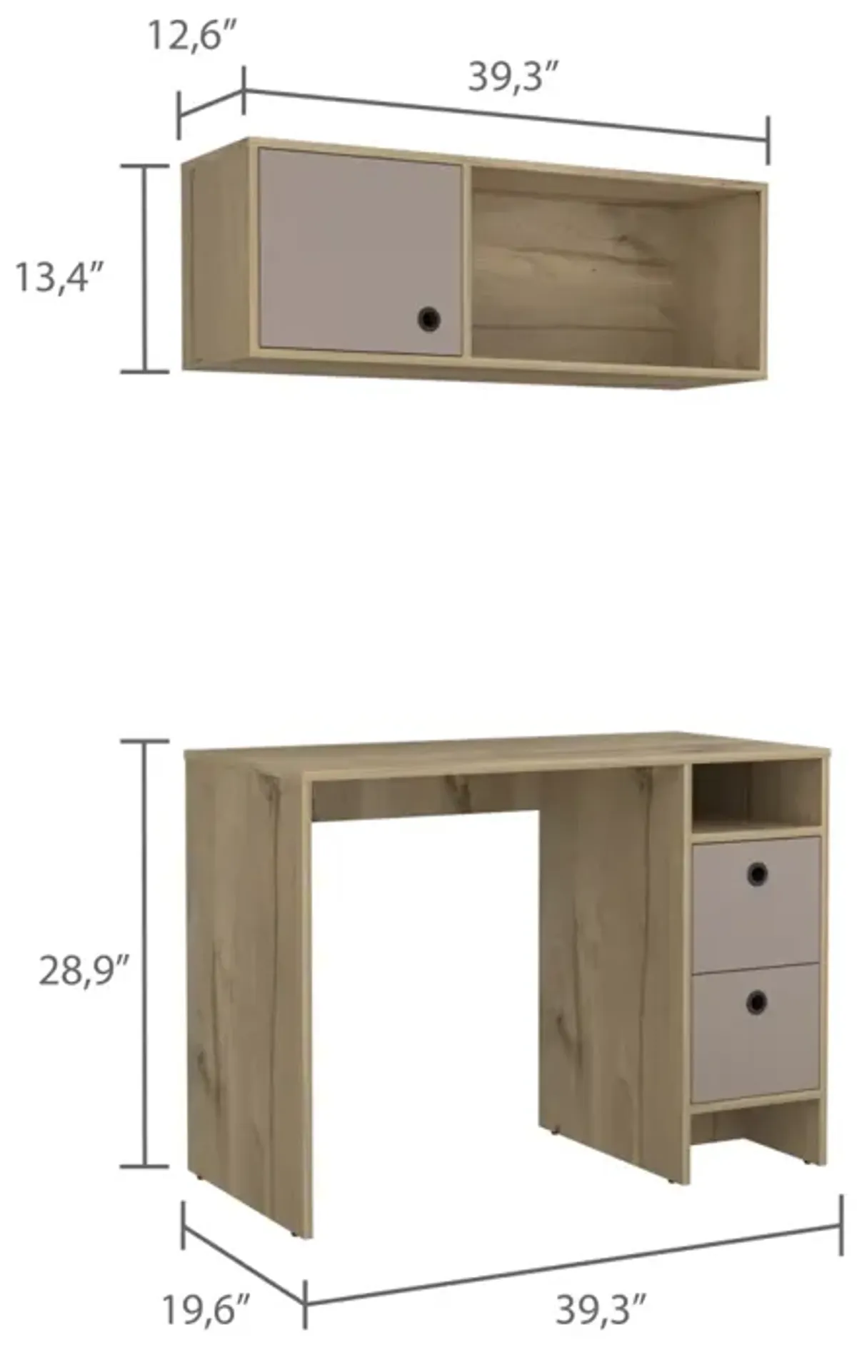 Eugene 2-Shelf 3-Drawer 2-Piece Office Set Light Oak And Taupe