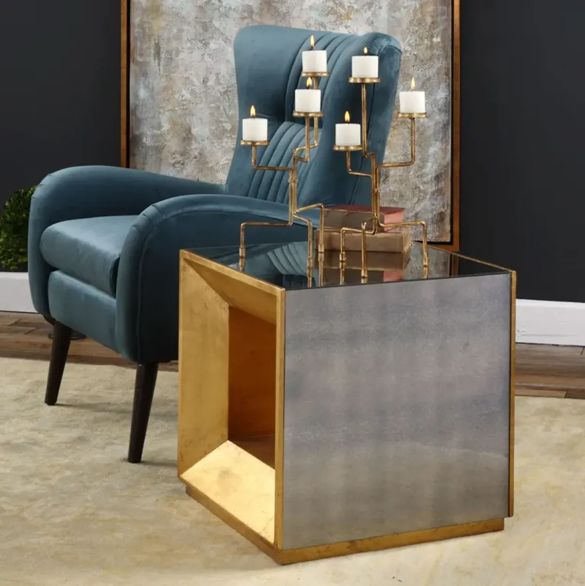 Uttermost Flair Gold Cube Table