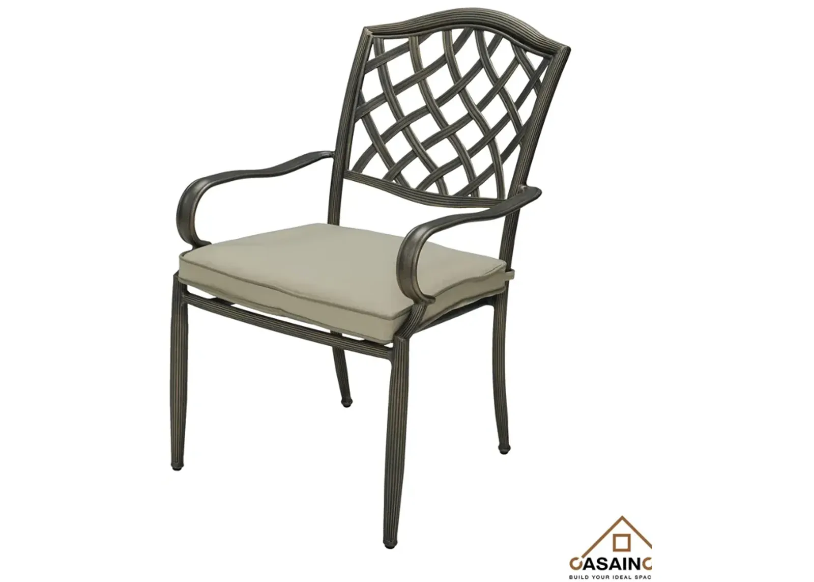 4-Piece Brown Cast Aluminum Outdoor Arm Dining Chair Patio Bistro Chairs with Cushion