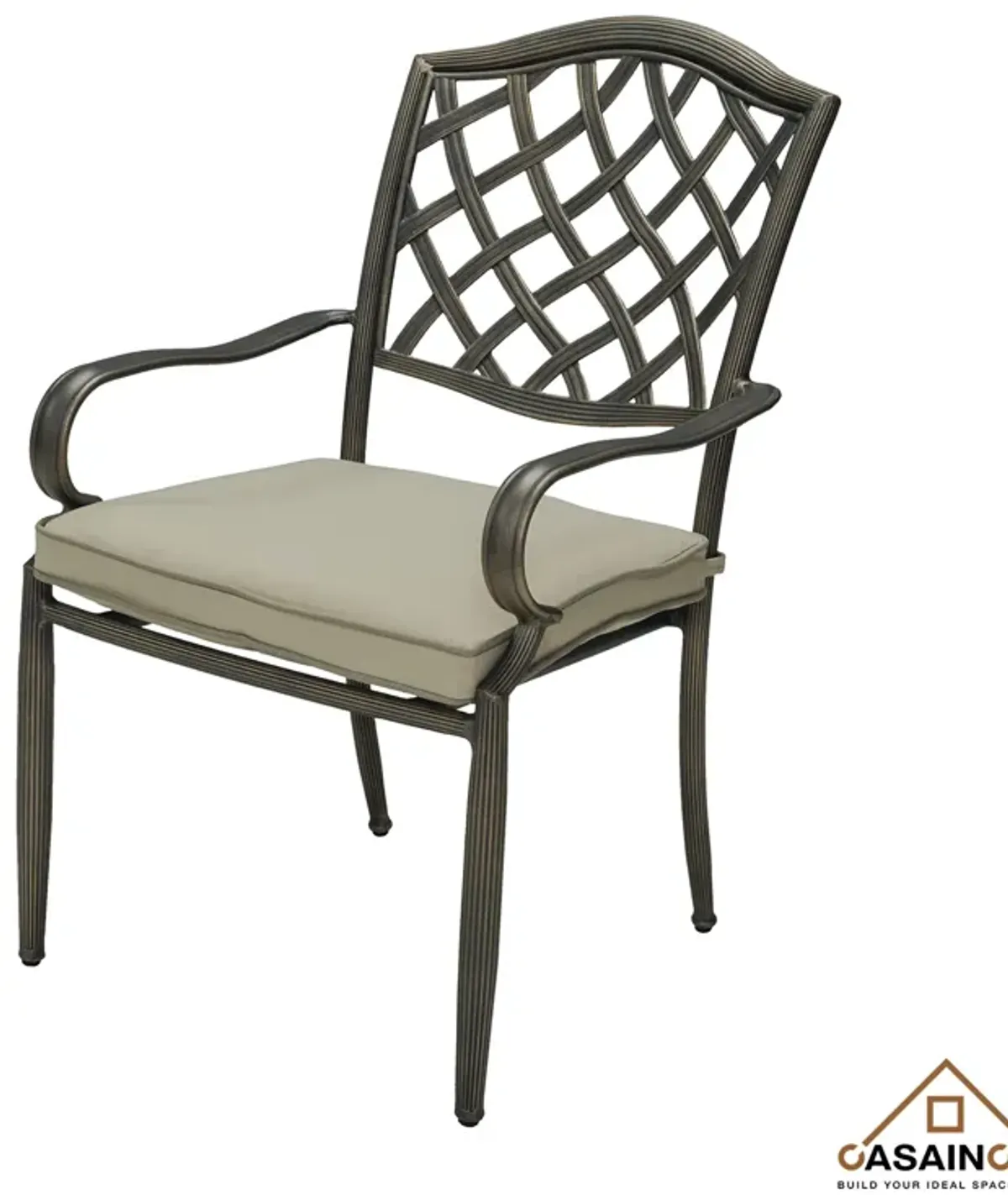 4-Piece Brown Cast Aluminum Outdoor Arm Dining Chair Patio Bistro Chairs with Cushion