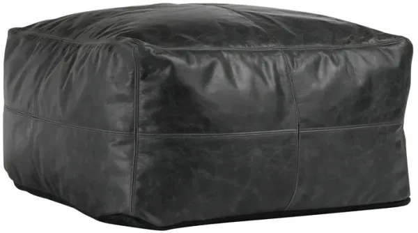 Square Pouf Ottoman, 24 Inch Black Real Leather, Reversible Design - Benzara