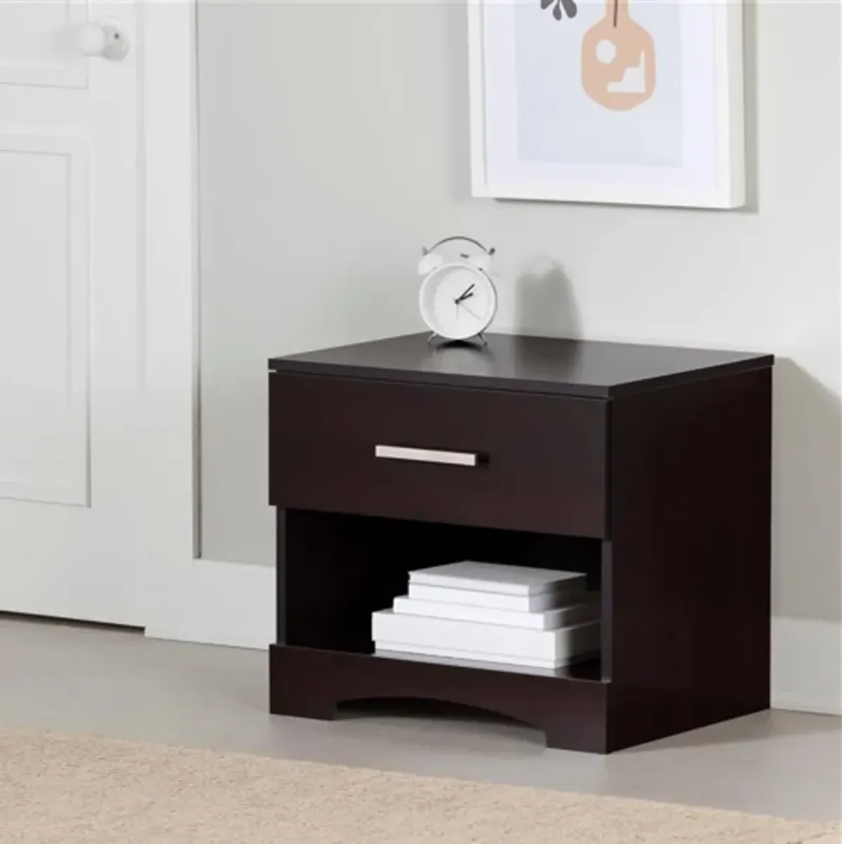 Hivvago Modern 1 Drawer Nightstand End Side Table Storage in Dark Brown