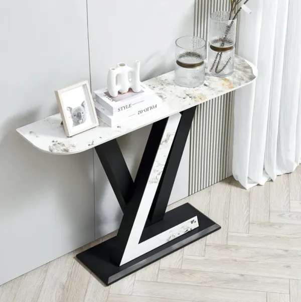 48-Inch Modern Console Table with Exquisite Curved Design & Adjustable Feet, Black