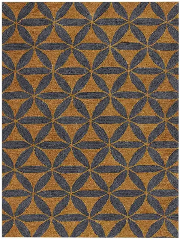 RUGSOTIC CARPETS HAND TUFTED WOOL ECO-FRIENDLY AREA RUGS  - 9'x12', Rectangle Shape, Gold & Blue, Contemporary Modern Design, High Pile Handmade Area Rugs for Living Room, Bed Room (K00723)
