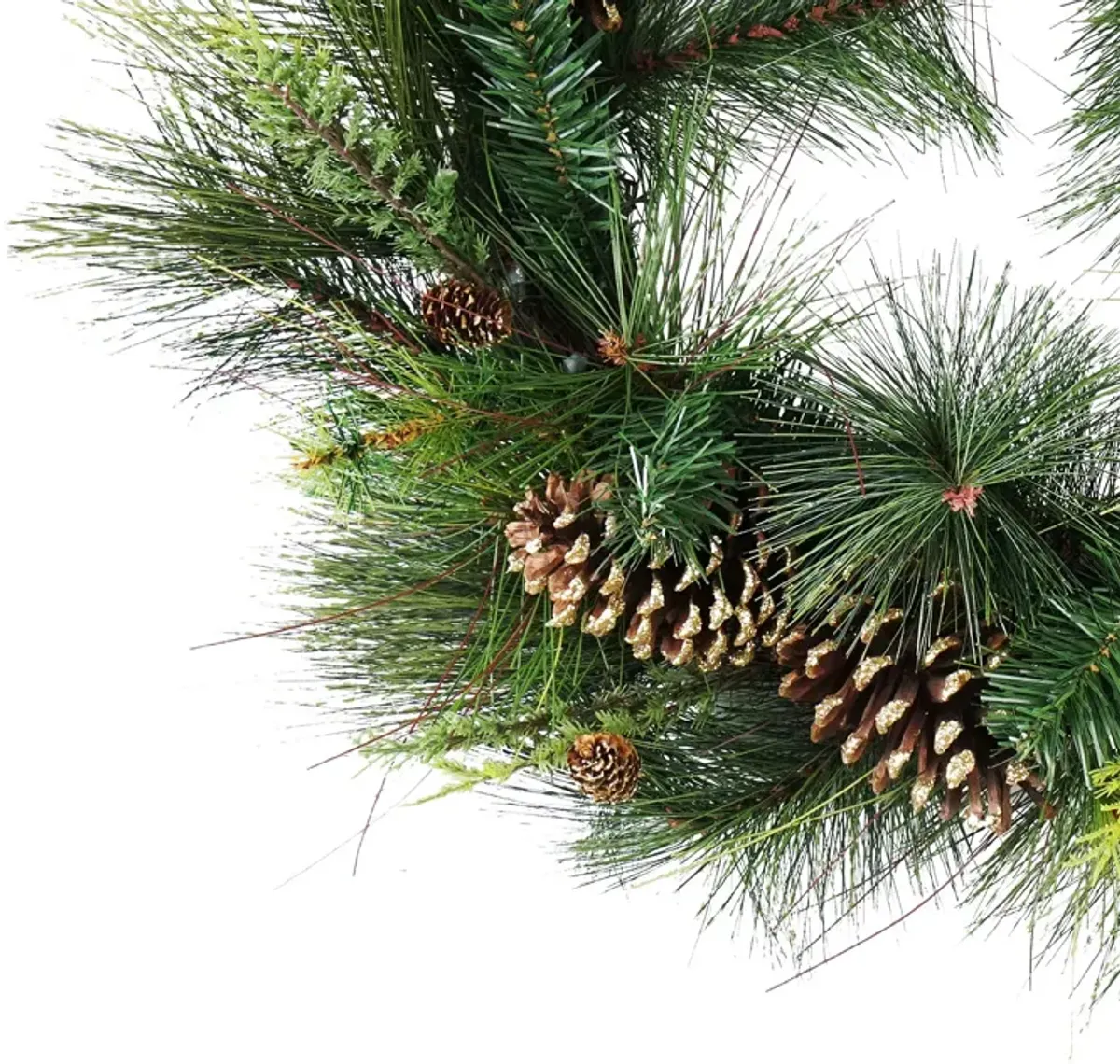 Artificial Mixed Pine with Pine Cones and Gold Glitter Christmas Wreath - 30 -Inch  Unlit