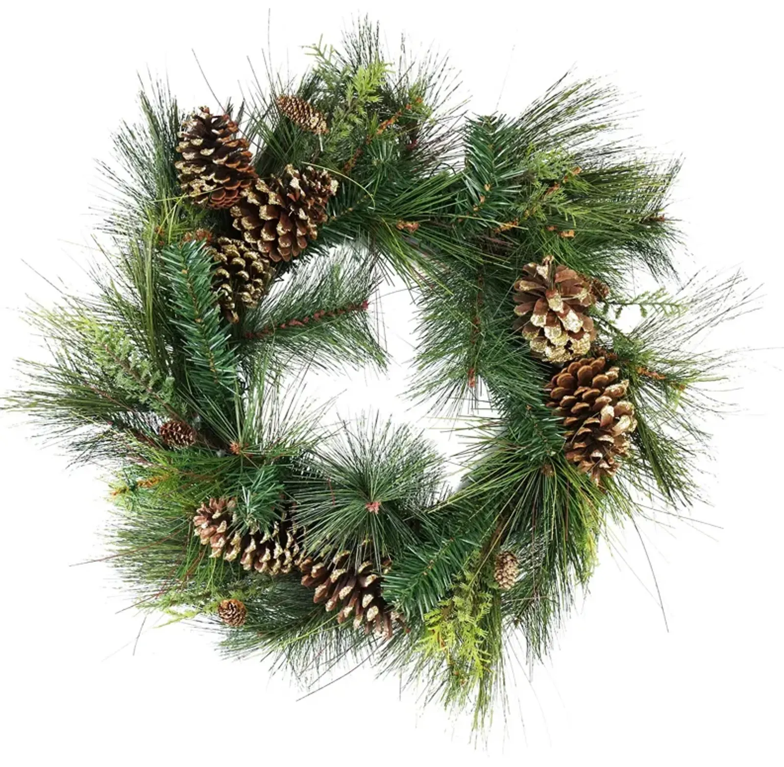 Artificial Mixed Pine with Pine Cones and Gold Glitter Christmas Wreath - 30 -Inch  Unlit