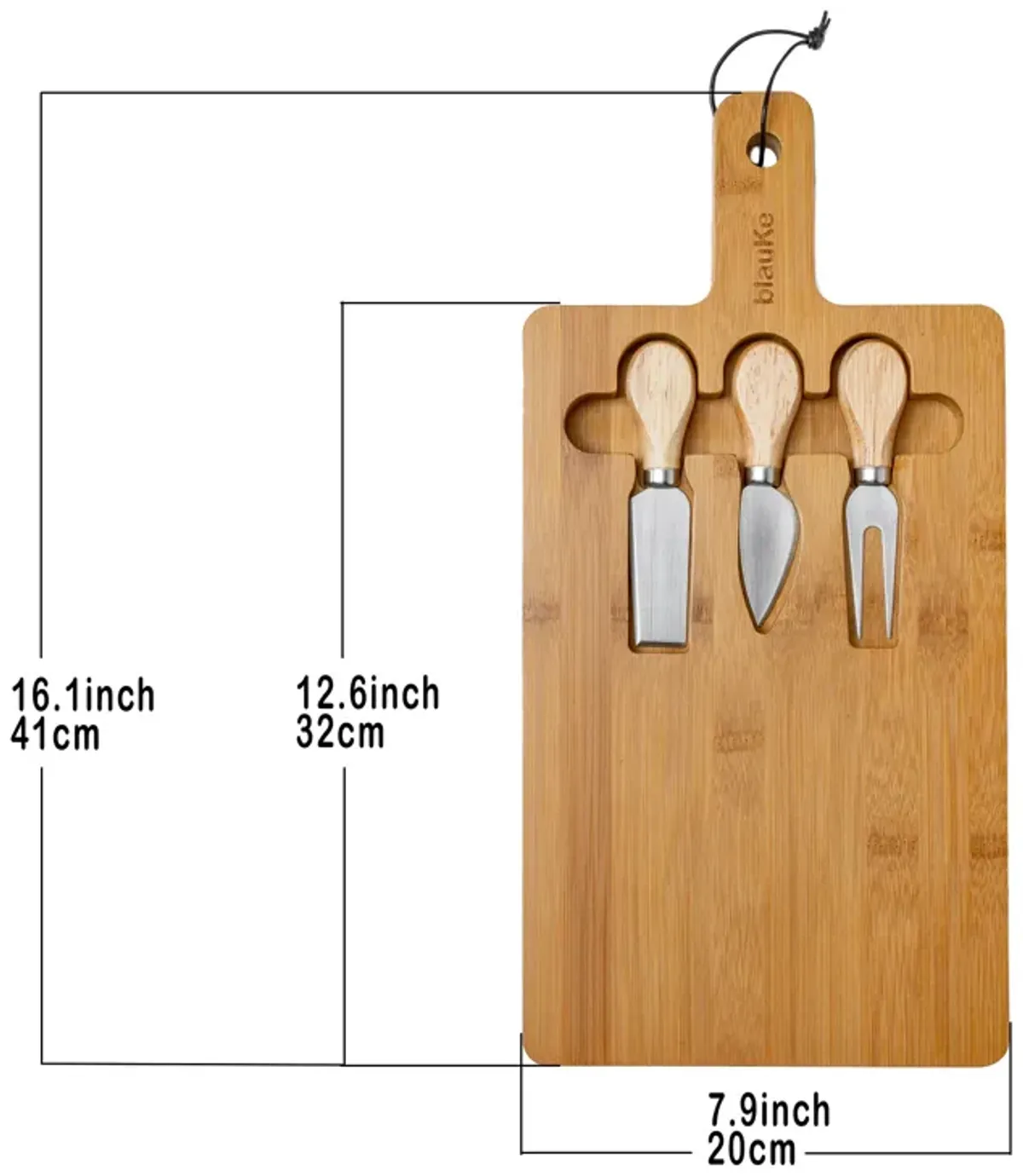 Bamboo Cheese Board and Knife Set - 12x8 inch Charcuterie Board with Magnetic Cutlery Storage - Wood Serving Tray with Handle