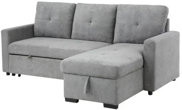 88 Inch Reversible Sleeper Sectional Sofa with Storage Chaise, Light Gray - Benzara