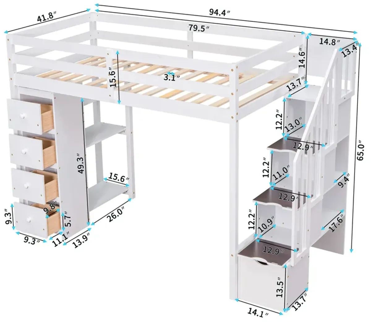 Merax Twin size Loft Bed with Storage Drawers and Stairs