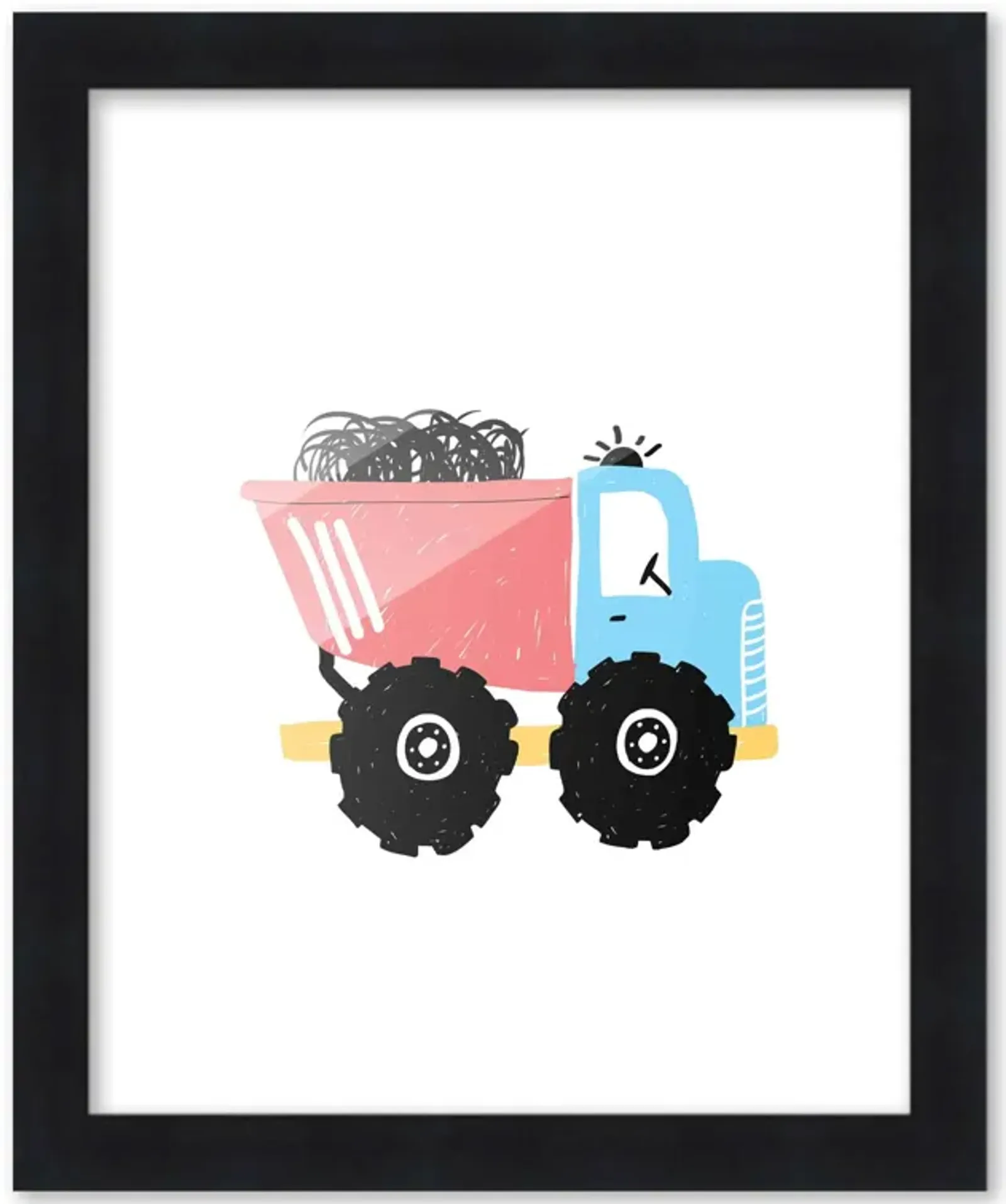 8x10 Framed Nursery Wall Art Construction Dump Truck Poster in Black Wood Frame For Kid Bedroom or Playroom