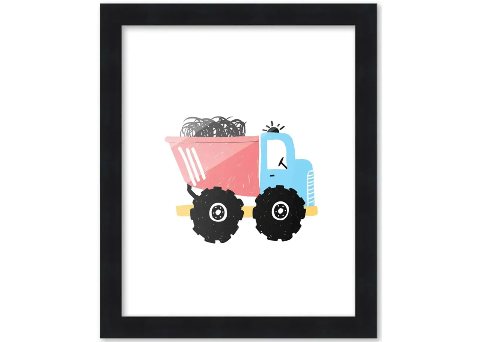 8x10 Framed Nursery Wall Art Construction Dump Truck Poster in Black Wood Frame For Kid Bedroom or Playroom