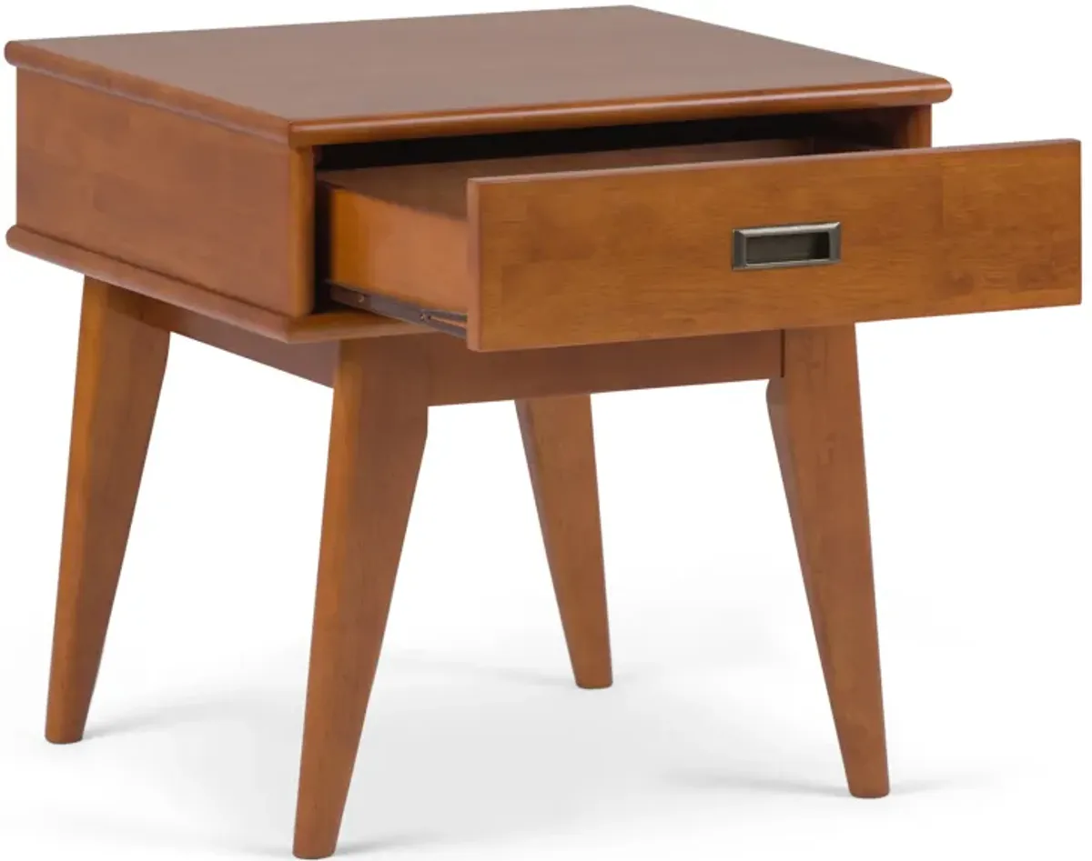 Draper SOLID HARDWOOD 22 inch Wide Rectangle Mid Century Modern End Table in Teak Brown