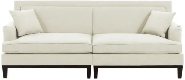 Upholstered Country Style Sofa With Wooden Legs And Two Throw Pillows