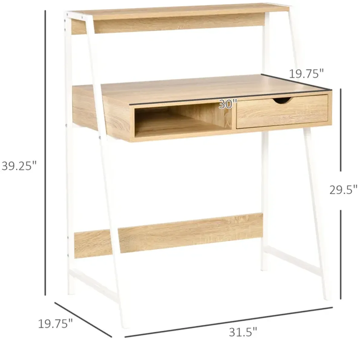 Natural Space Saver: Compact Office Desk with Drawers and Shelves