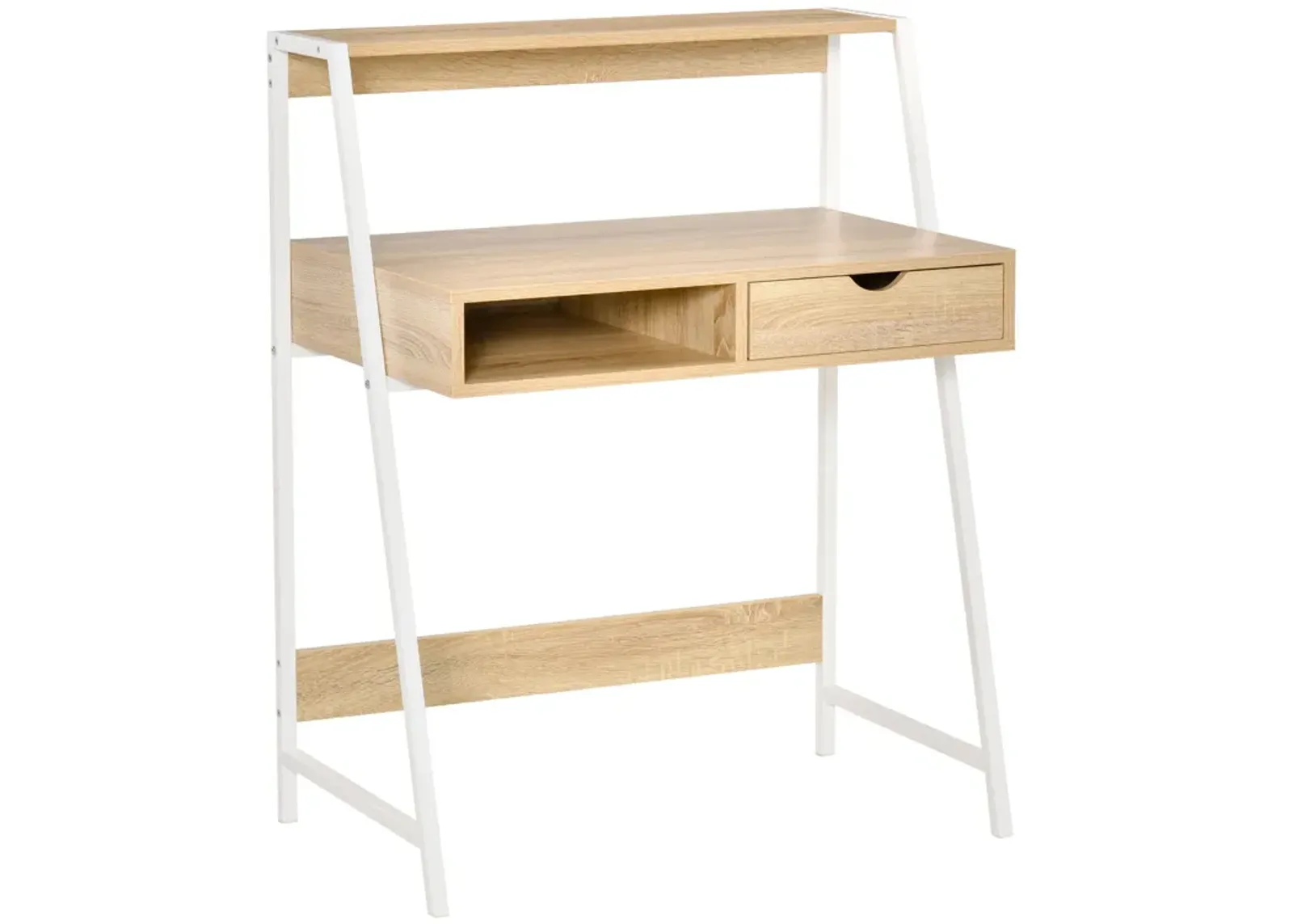 Natural Space Saver: Compact Office Desk with Drawers and Shelves