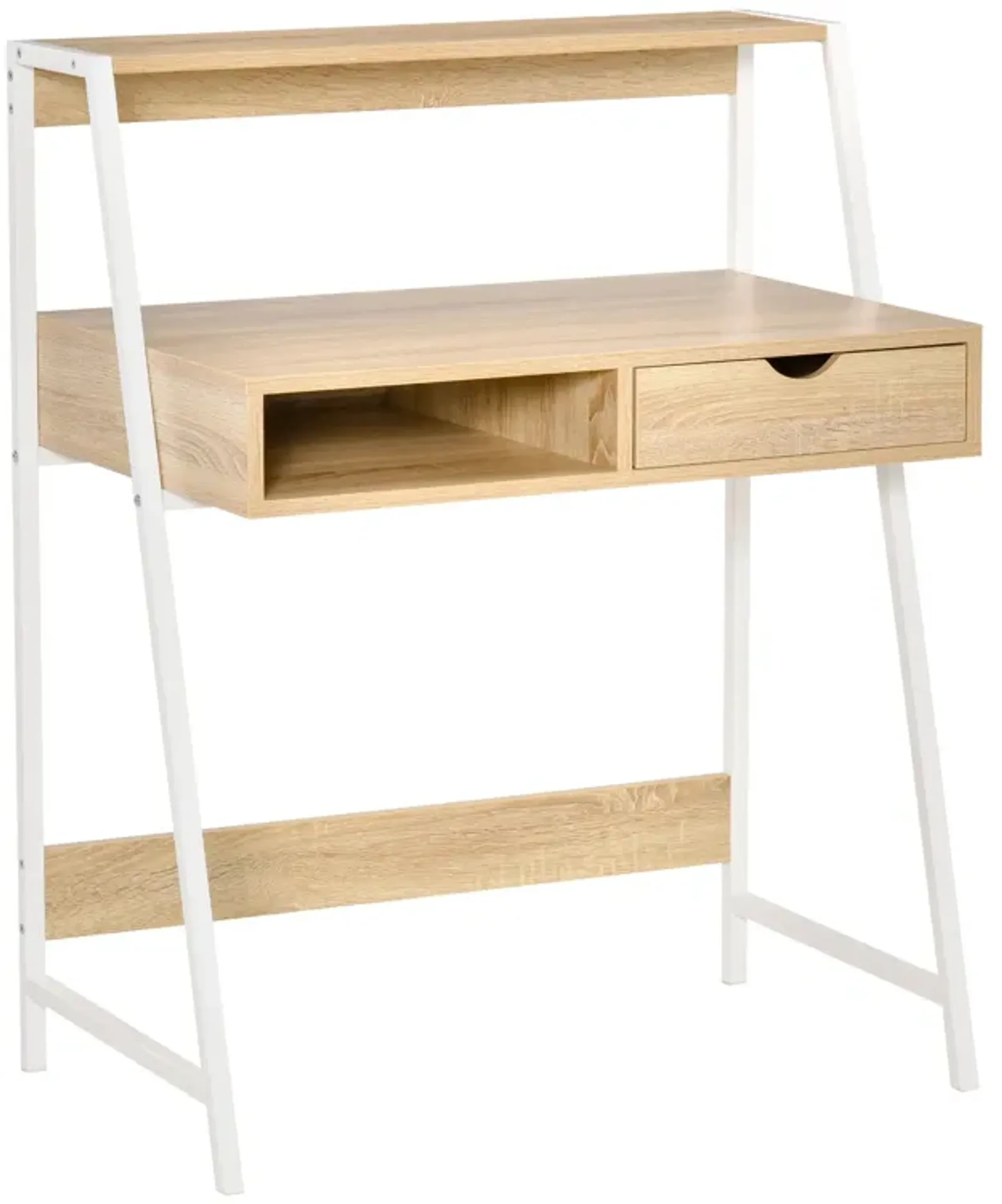 Natural Space Saver: Compact Office Desk with Drawers and Shelves